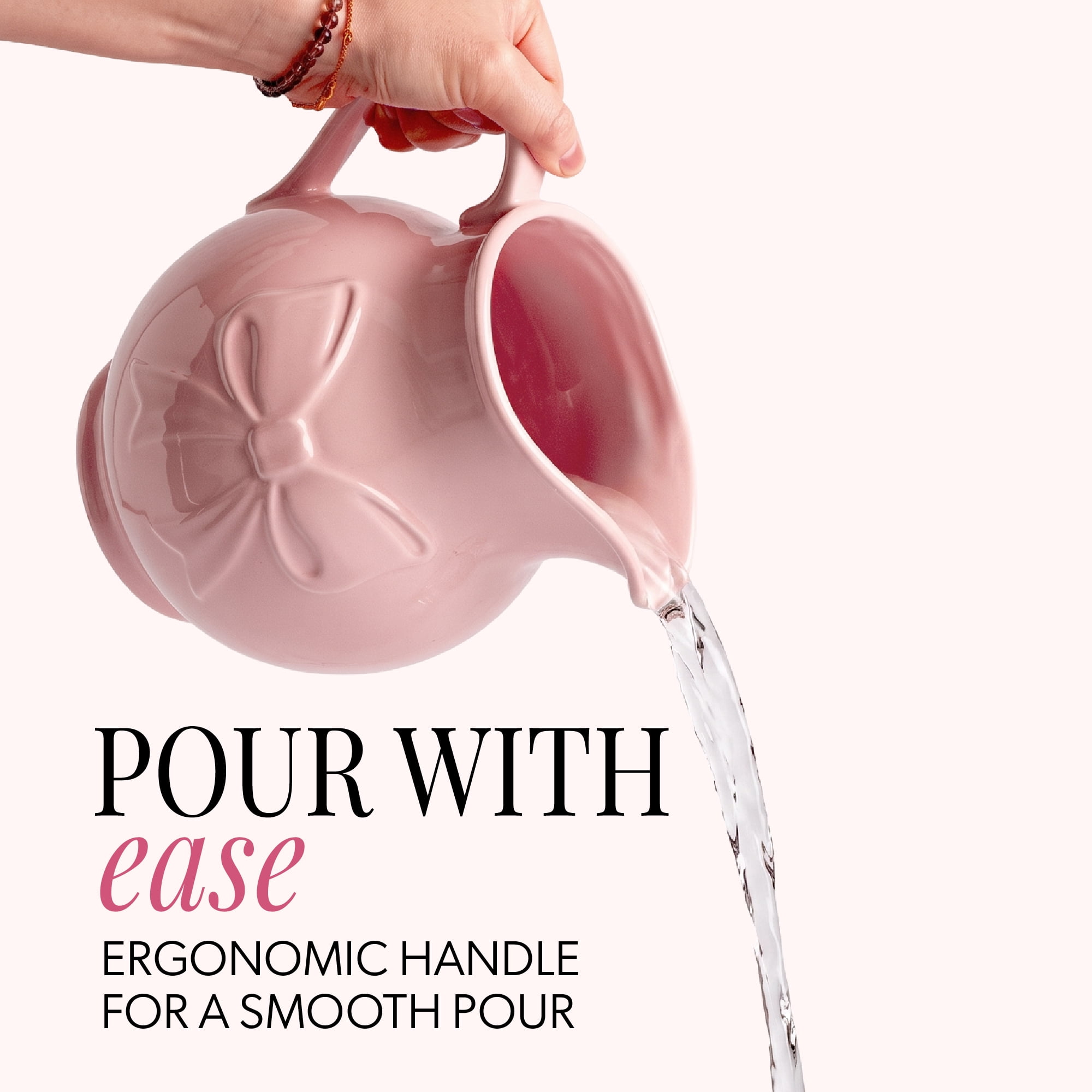 Paris Hilton Ceramic Stoneware Pitcher, 2.5-Quart, Bow Design, Microwave and Dishwasher Safe, London Pink