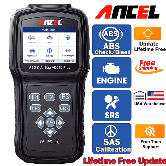 ANCEL AD610 Plus Bi-Directional OBD2 Scanner Code Reader SRS ABS Bleed SAS SRS Diagnostic Tools