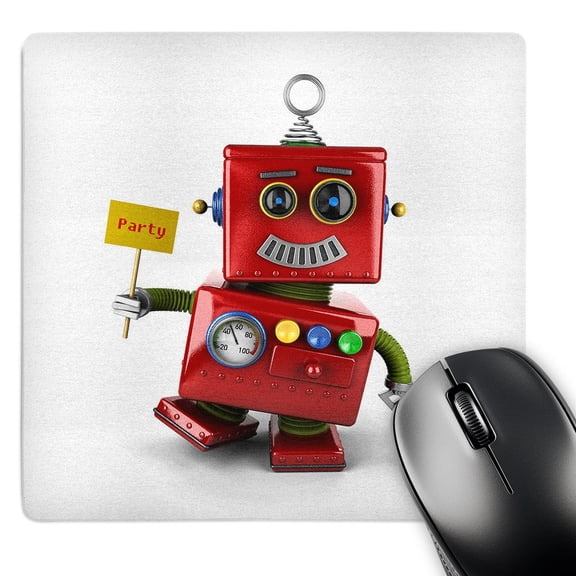 3dRose, Happy vintage toy robot waving a party sign while dancing cute funny celebrate celebration, Mouse Pad