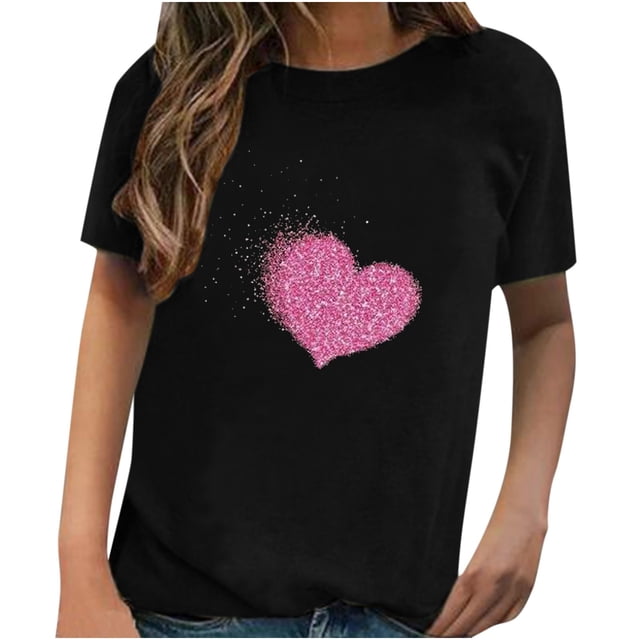 Pompotops T-Shirt Décontracté à Manches Courtes pour Femmes avec Impression d'Amour
