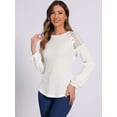 thumbnail image 2 of DARING DIVA Women's Chic Lace-Trimmed Crew Neck Knit Sweater Tops XS White, 2 of 6