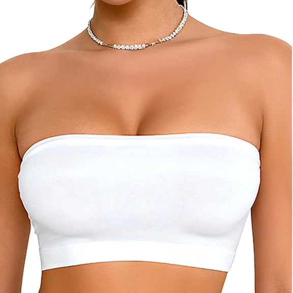 Iugvhana Women's Strapless Bra Non-Slip Wireless Push Up Bra Comfortable Full Coverage No Underwire Seamless Bandeau Bra Tube Top White XL