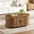thumbnail image 6 of Tribesigns Oval Coffee Table, Modern Wood Center Table with Storage Shelf and Sliding Cabinet Door, Brown, 6 of 8
