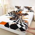 thumbnail image 4 of Castle Fairy Geometric Motocross Queen Sheet Sets 4 Pieces for Teens, Checkered Race Jump Bed Set for Kids Bedroom, Black Orange, 4 of 6