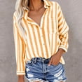 thumbnail image 2 of ABATAB Womens Button down Stripe Printed Shirts Cotton Linen Long Sleeve Classic Blouses Casual Collared Work Shirts Tops with Pockets(X-Large,Yellow), 2 of 5
