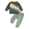thumbnail image 2 of Musuos Baby Boy 2 Piece Fall Clothes Set 3 6 12 18 24M 3T Striped Patchwork Long Sleeve Sweatshirt and Elastic Sweatpants Track Suit for Toddler, 2 of 9