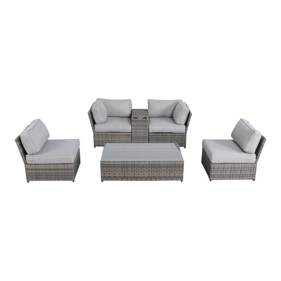 Living Source International 6-Piece Sectional Set with Cushion in Gray