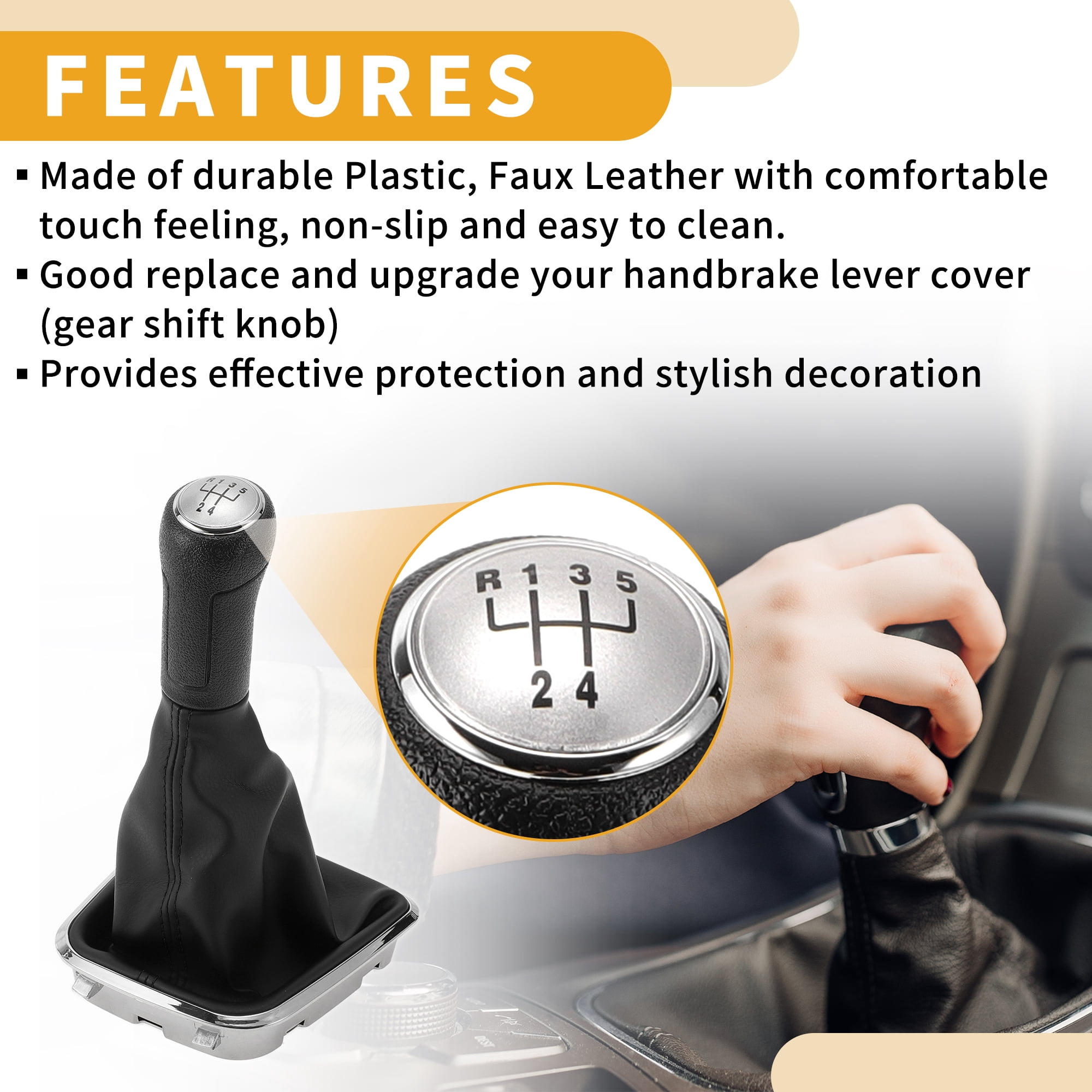 Unique Bargains 5 Speed Manual Gear Shifter Knob with Cover - Car Shift Lever Knob - for Volkswagen Polo 2014-2017 Plastic Faux Leather Black Silver Tone - 1 Pc