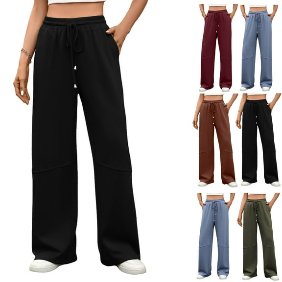 Gamivast Wide Leg Sweatpants Women Athletic Relaxed Drawstring Elastic Waist Pants with Pockets Baggy Casual Open Bottom Joggers Fall Trendy Pants