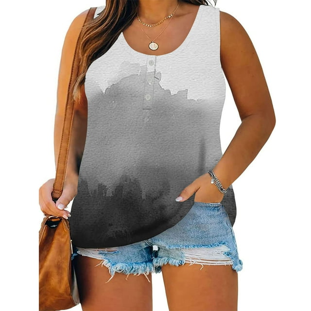 Wzzjkit Débardeurs pour Femmes Grande Taille Tunique pour Femmes Blouse Col Rond Dentelle Décontractée Ample Été Sans Manches