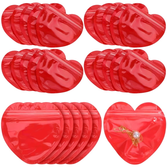 KALLORY 100Pcs Heart Design Resealable Clear Plastic Bags for Small Business Packaging