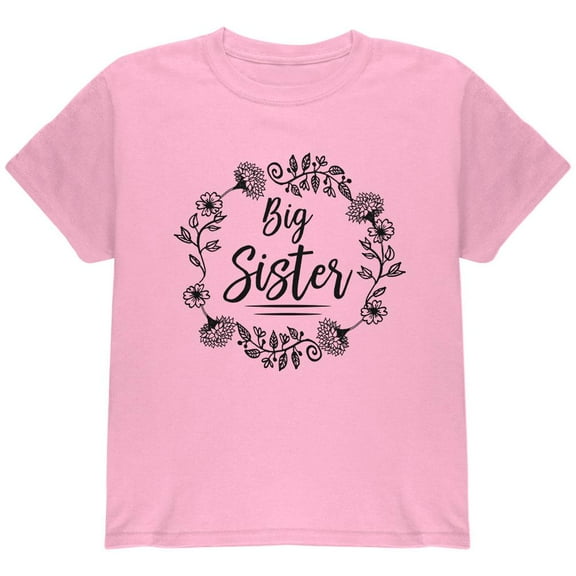 Big Sister Flower Wreaths Youth T Shirt Light Pink Youth X-SM