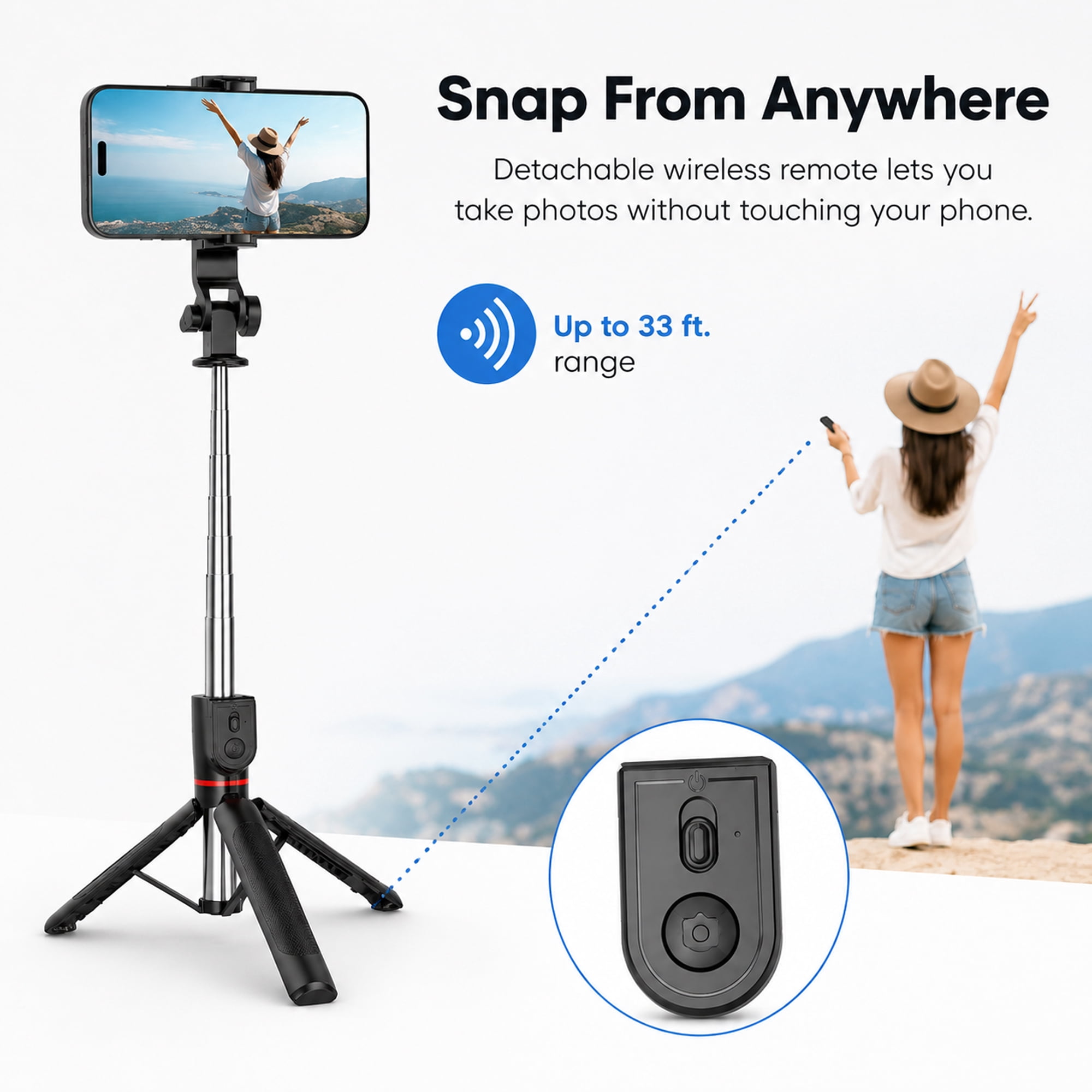 51 inch Selfie Stick Tripod with Wireless Remote, Extendable Phone Tripod Stand for iPhone Samsung Android, Portable Handheld Selfie Stick for Travel, Photos, Videos & Vlogging