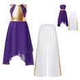 thumbnail image 5 of iiniim Girls Lyrical Praise Dance Tunic with Loose Pants 2 Piece Outfit Metallic Liturgical Worship Dress Purple 10, 5 of 7