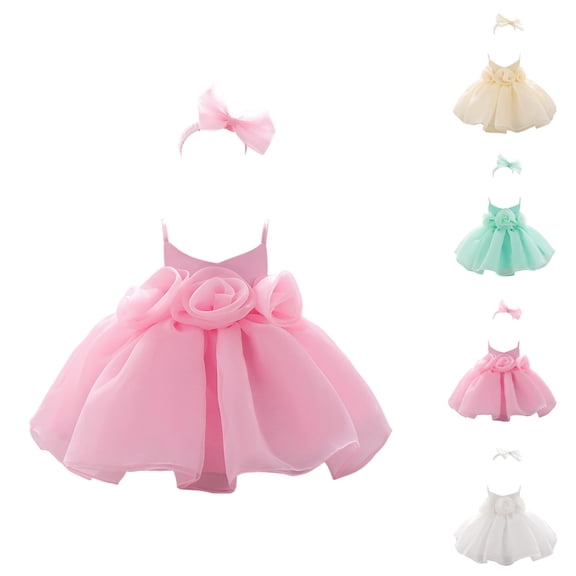 Girls Party Dress Sleeveless Solid Color Little Girl Dresses Flower Birthday Party Dress Kids Dress With Headband for Wedding Celebration Ceremony