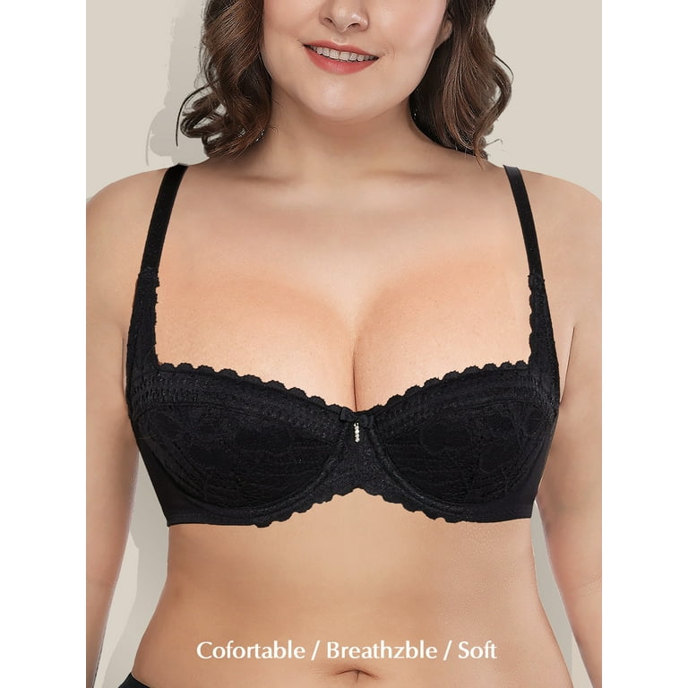 Deyllo Lace Underwire Balconette Bra Sheer Unlined Demi Non Padded  Bra(Black,32B) : : Clothing, Shoes & Accessories