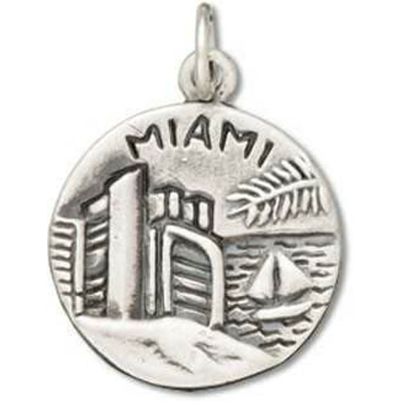 Sterling Silver 30" 1mm Box Chain Miami Gateway To The Americas Two Sided Circle Pendant Necklace