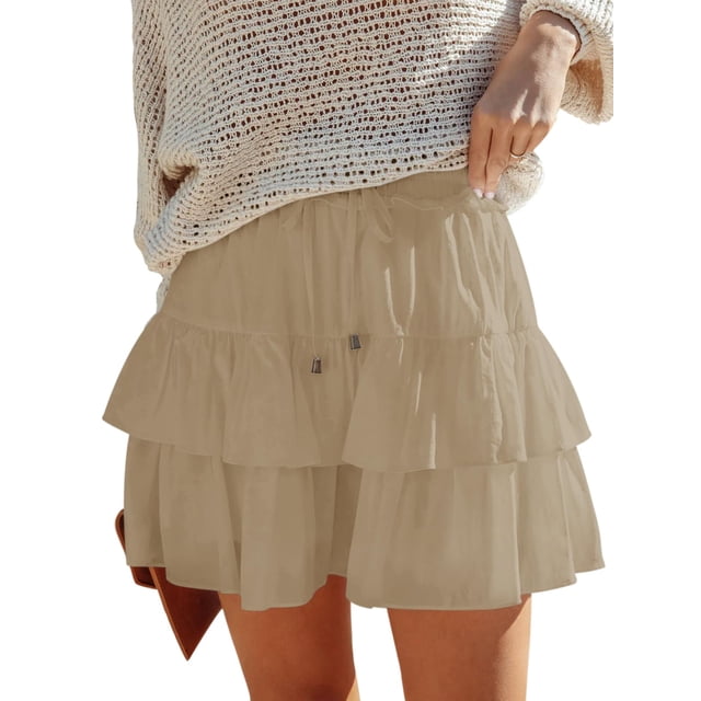 Pantalones cortos Aoudery Flowy para mujer, pantalones cortos con volantes, caqui, talla XS