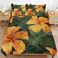 thumbnail image 6 of 3 Pcs Soft Bedding Set, Includes 1 Duvet Cover with Zipper And 2 Pillow,Shams Hawaiian Hibiscus Garden Orange Flowers King(102"×90"), 6 of 8