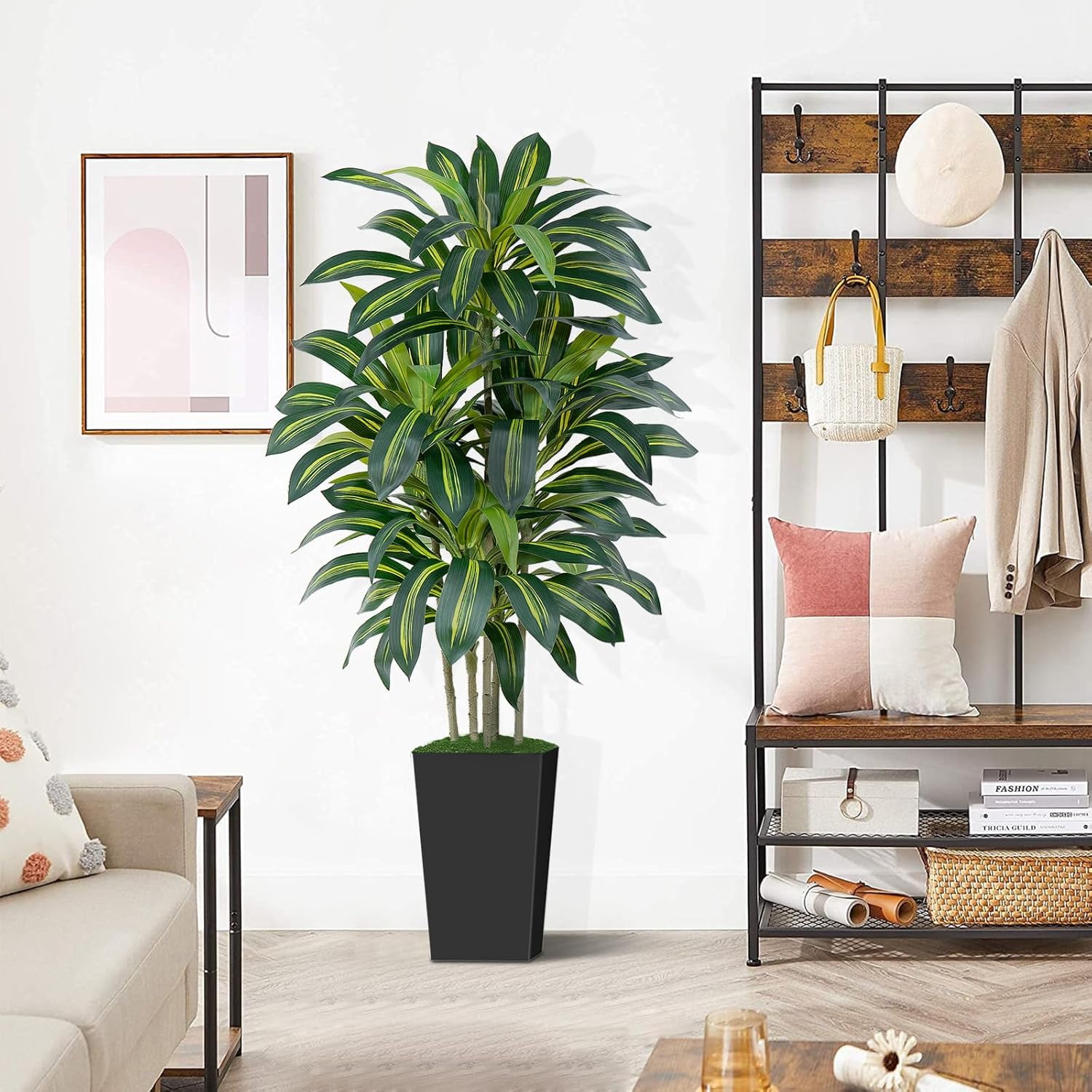 Keeplush 5FT Artificial Dracaena Tree with Planter - Highly Realistic Silk Fake Tree, Adjustable Branches, Maintenance-Free Indoor Faux Plant for Home Office Decor (150cm)