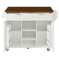 thumbnail image 5 of YIYADO 52-Inch Fluted Kitchen Island with Drop Leaves, Electrical Outlet, Kitchen Storage Cart with Adjustable Shelves, 2 Doors and 2 Drawers, Kitchen Rolling Island Table with Walnut Top, White, 5 of 5