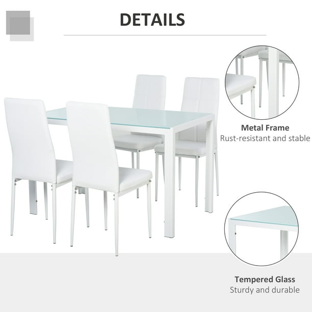 HOMCOM Ensemble table à manger 5 pièces avec 4 chaises style contemporain  cuisine salle à manger salon plateau MDF coloris bois de chêne châssis  métal blanc pas cher 