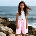 thumbnail image 7 of Girls Shorts Size 10-12 for School Striped Lightweight Pants Summer Stretch Elastic Waist Bermuda Shorts 4-13 Years Pink 150, 7 of 7