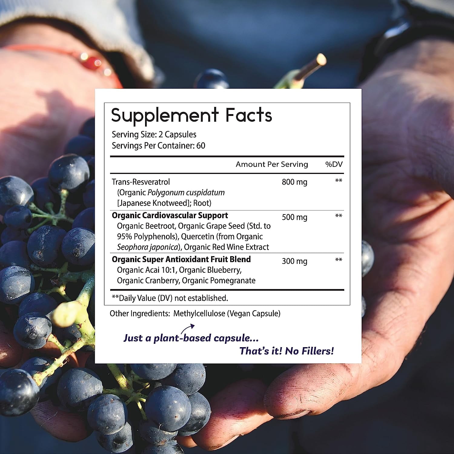 Thomas' all-natural Remedies Resveratrol 1600mg Organic Trans-Resveratrol Antioxidant Supplement ,Organic Grape Seed Extract and Quercetin- 120 Capsules
