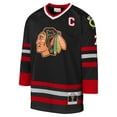thumbnail image 2 of Youth Mitchell & Ness Chris Chelios Black Chicago Blackhawks 1997-98 Blue Line Captain Patch Player Jersey, 2 of 3