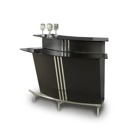 Chintaly Contemporary Black Glass Bar W/ Counter & Shelves