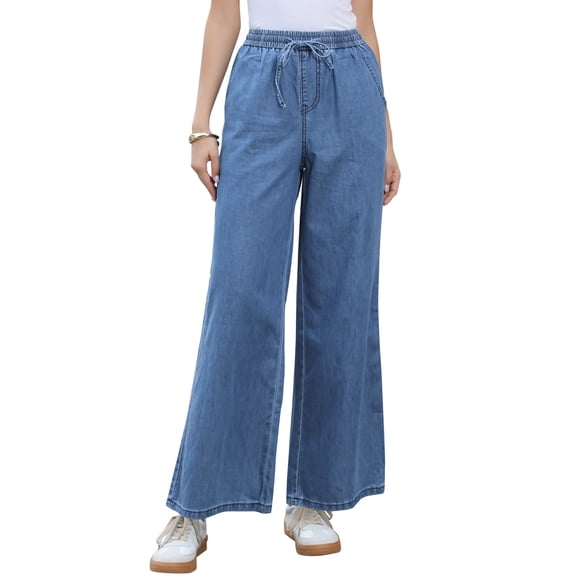 DARING DIVA Women's Wide Leg Jeans Casual Loose Fit Denim Pants X-Small Blue