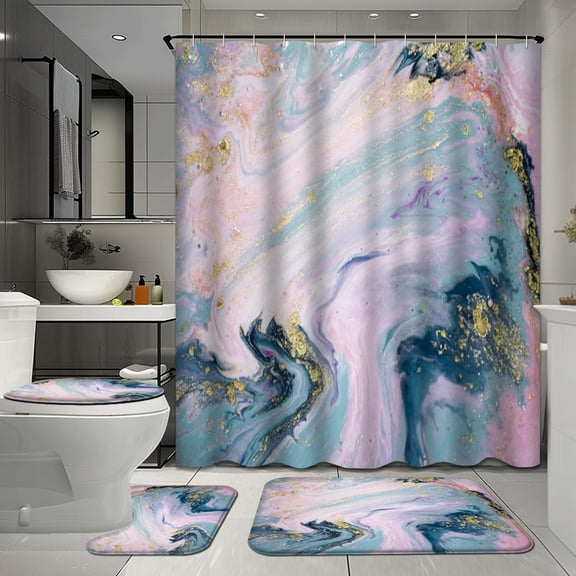 4 Pcs Blue Sky Shower Curtain Sets with Rugs for Bathroom Decor,White Clouds Bathroom Shower Curtain Sets,Cloudy Bathroom Sets with Shower Curtain and Rugs