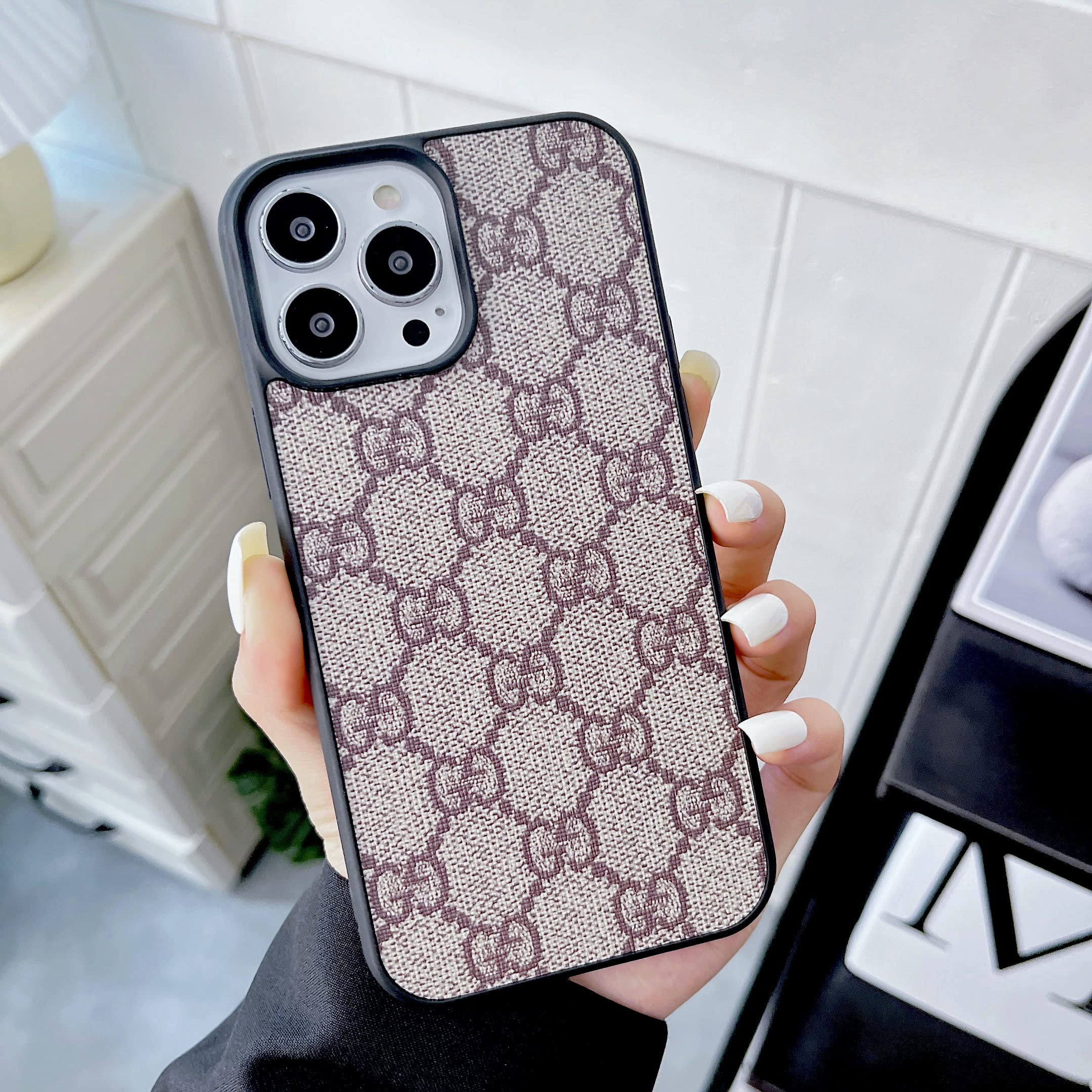 Cute Korean Classic Patterns Grey Brown Leather iPhone Case for