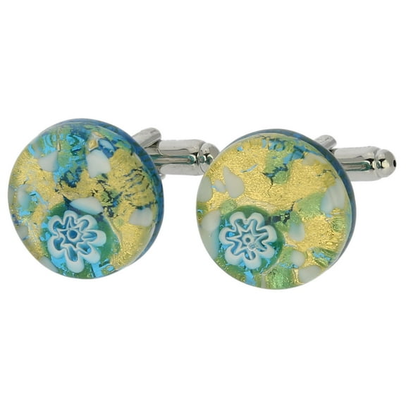GlassOfVenice Murano Glass Venetian Classic Round Cufflinks - Aqua Gold