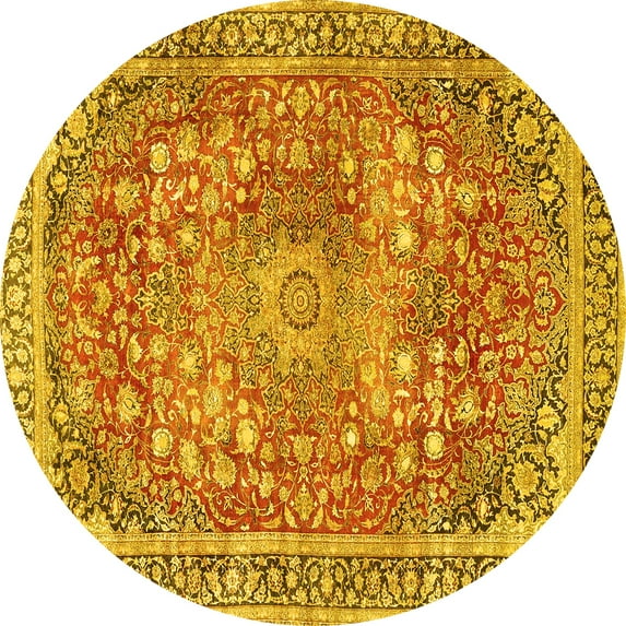Ahgly Company Indoor Round Medallion Yellow Traditional Area Rugs, 7' Round