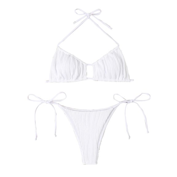 Glisme Swimsuits For Women Multi Color Split Strappy Bikini Set White Bathing Suits For Beach