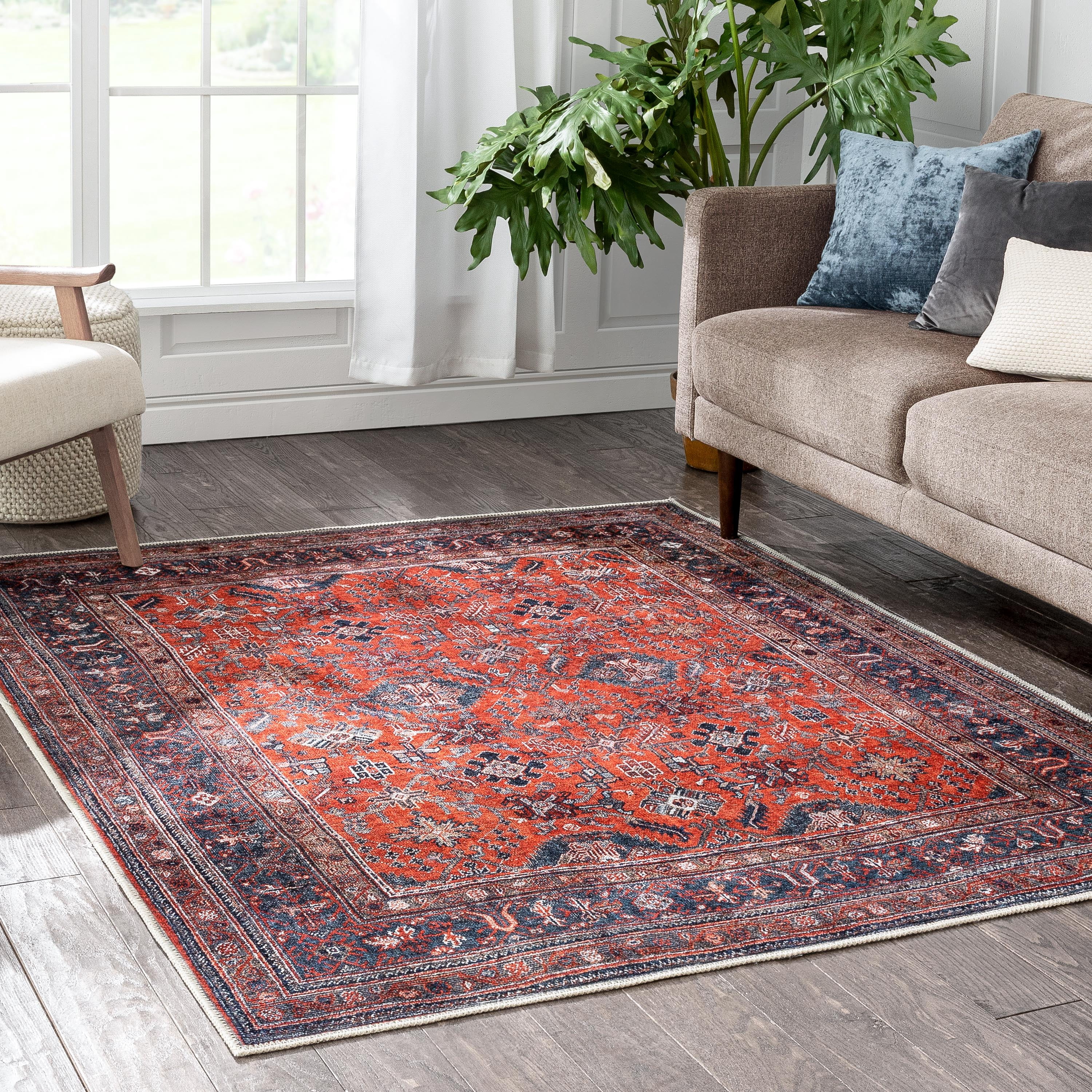 Well Woven Lotus Oriental Vintage Area Rug, 5.3' x 3.11', Recycled Cotton Backing, Durable And Easy To Clean, Flat Pile With A Soft Texture.