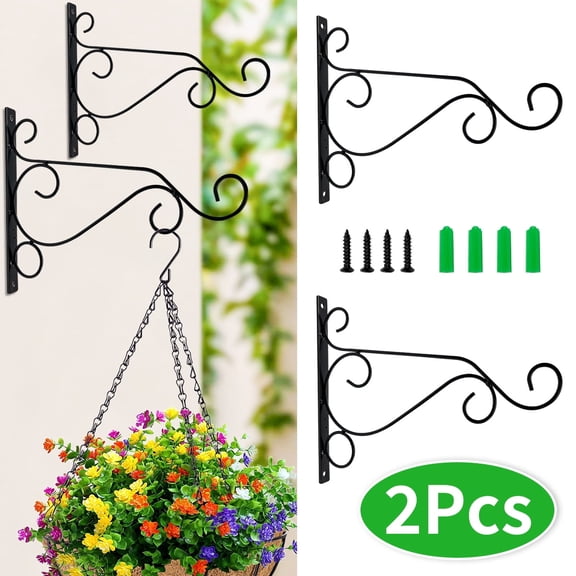 Plant Hangers for Outdoor, Wall Hooks for Bird Feeders, Lanterns, and Wind Chimes with Screws, 2 Pcs