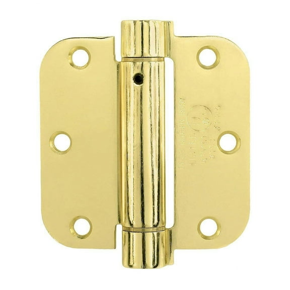 Adjustable Spring Hinges, 3.5" X 3.5" with 5/8" Radius in Bright Polished Brass - Self Closing Hinges - Door Closing Hinges - 2 Pack