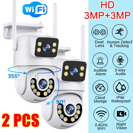 Dual Lens HD 1080P WiFi Camera 360° Wireless Outdoor CCTV PTZ Home Security Cam