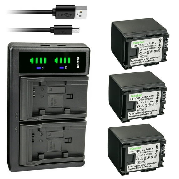 Kastar 3-Pack Battery and LTD2 USB Charger Replacement for Canon VIXIA HF S200 HFS200, VIXIA HF10, VIXIA HF11, VIXIA HF20, VIXIA HF21, VIXIA HF100, VIXIA HF200, VIXIA HG30, VIXIA XA10 XA10 HD Camera