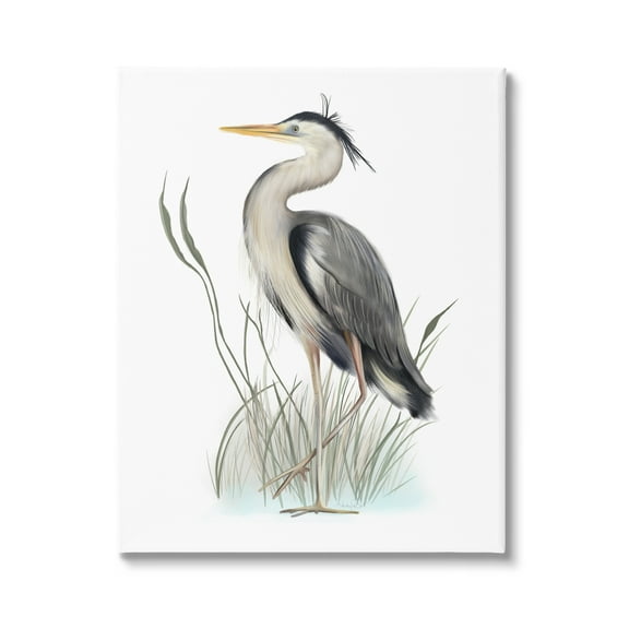 Stupell Industries Peaceful Heron Bird Standing Amidst Wild Grass Graphic Art Gallery Wrapped Canvas Print Wall Art, Design by Studio Q