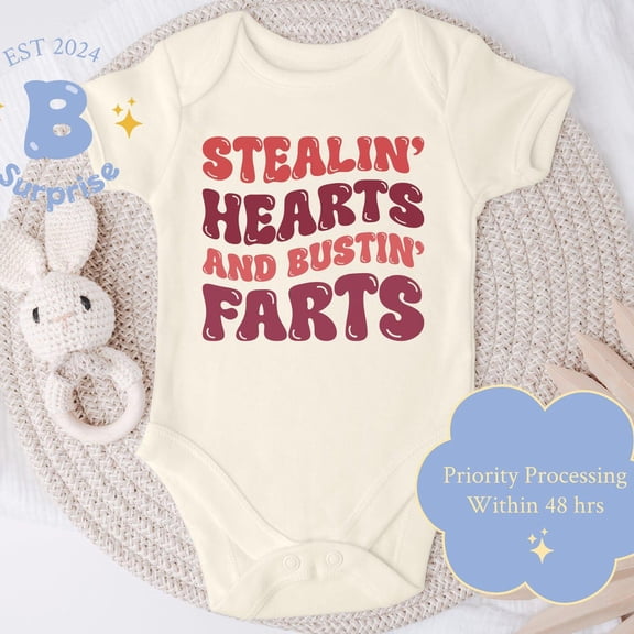 Stealin' Hearts Bustin' Farts Onesie, Funny Baby Bodysuit, Baby Romper, Cute Infant Shower Gift Cute Baby Onesie, BABY BODYSUIT LAT 4424