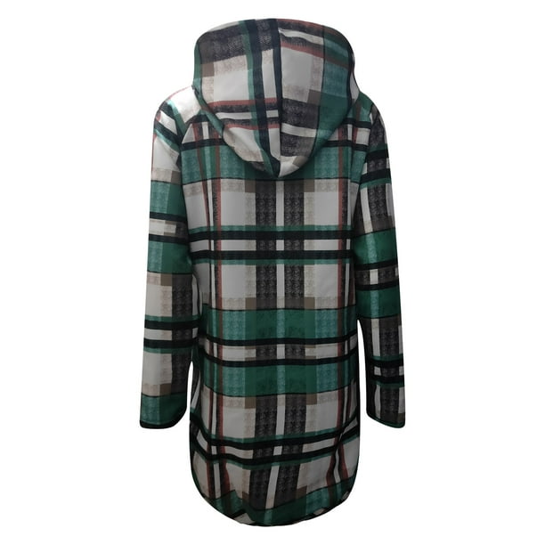 EINCcm Fall and Winter Fashion Long Trench Coat, Fall Clothes for Women  2022, Ladies Fashion Casual Plaid Zipper Hooded Long Sleeve Mid-length  Jacket