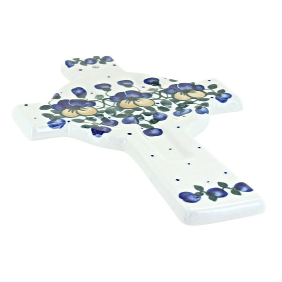 Blue Rose Polish Pottery Pansies Cross