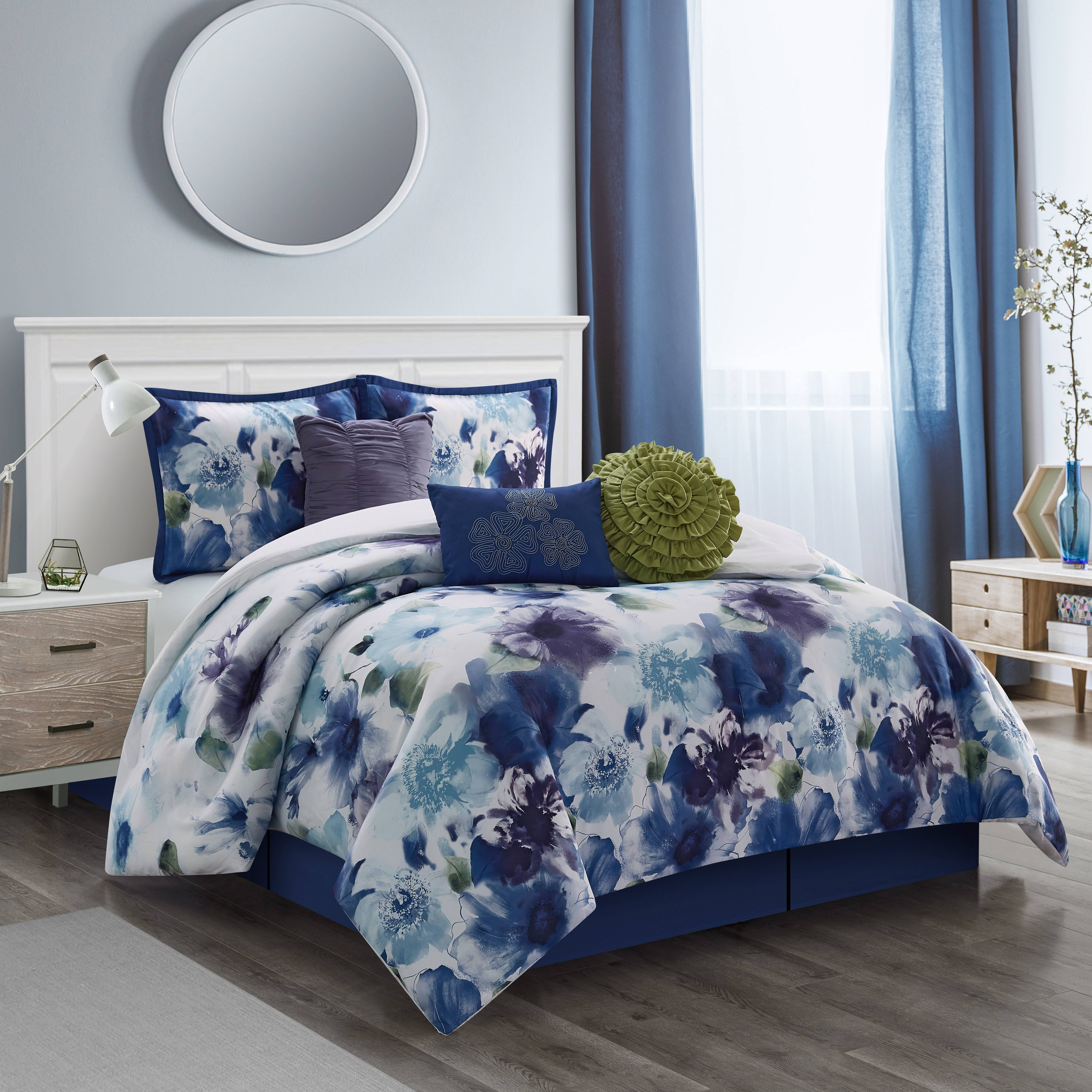 Microfiber Blue Damask Basics Comforter Set Ultra-Soft Full / Queen