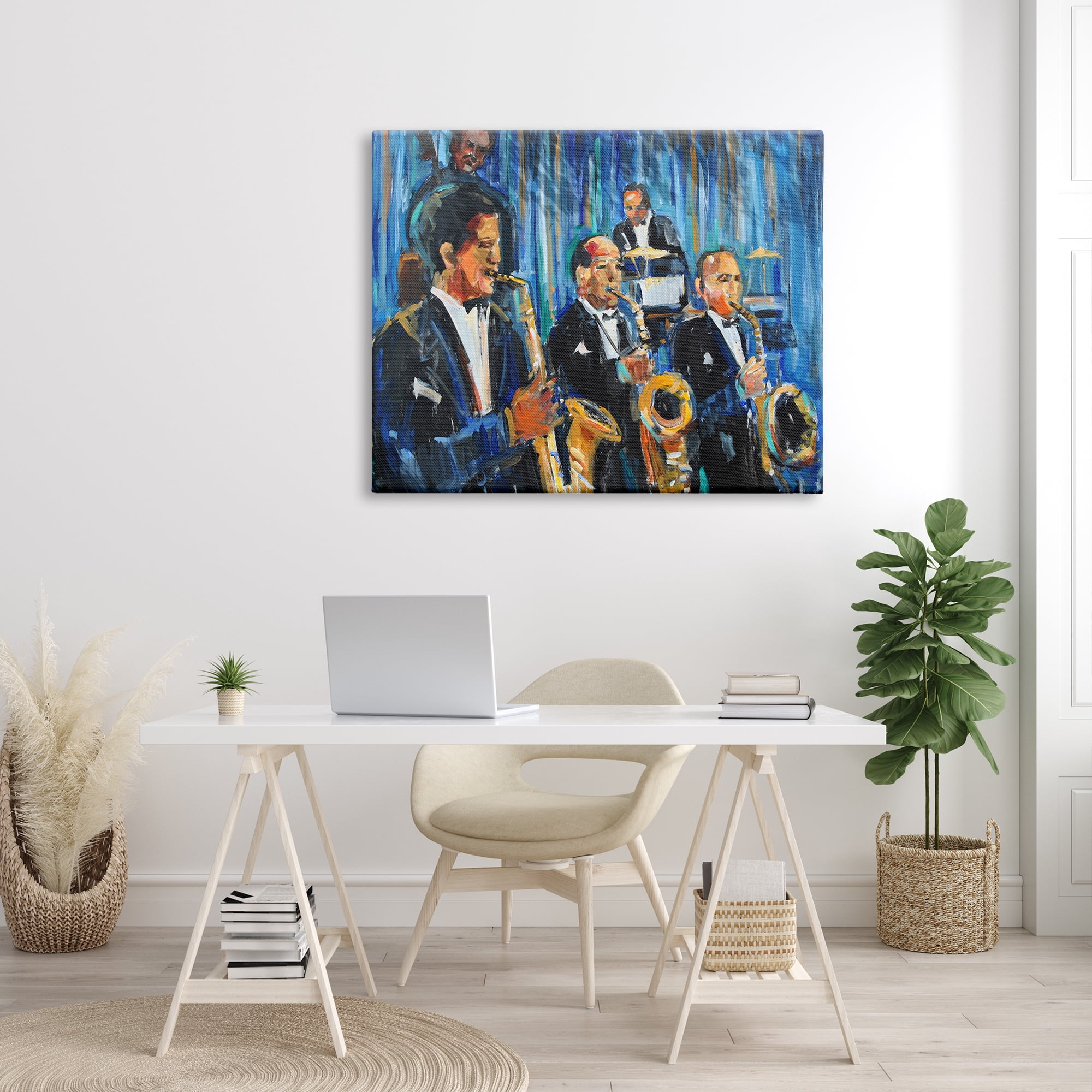Stupell Industries Jazz Saxophone Trio Expressive Quintet Musicians Beauty & Fashion Painting Gallery Wrapped Canvas Print Wall Art, 36 x 48