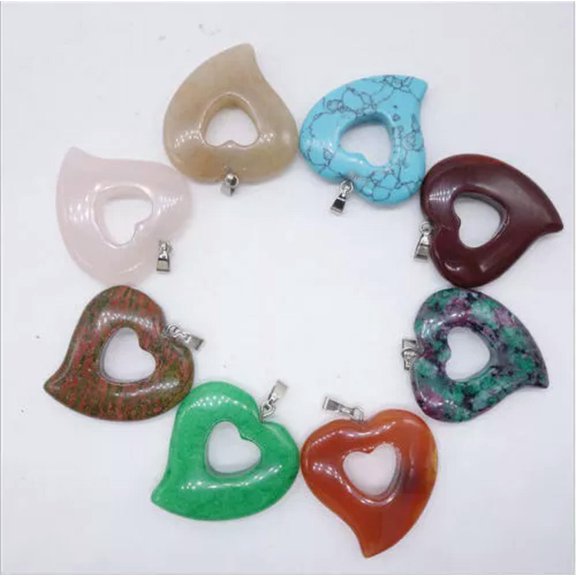 K-KED 12pcs Wholesale Fashion Natural Stone Mixed Hollow Heart charm Pendants