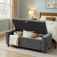 thumbnail image 3 of 46" Storage Ottoman Bench with Hidden Compartment & Side Pocket,400 lbs Capacity,Safety Hinge,Multi-Functional End of Bed/Entryway Storage,Gray, 3 of 10