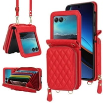 for Motorola Razr 60 Ultra Wallet Case, Adjustable Detachable Crossbody Strap Zipper Purse with Credit Card Slots Holder RFID Blocking PU Leather Protective Cover for Women Girls, Red